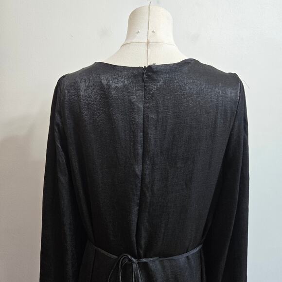 NWT Andrée by Unit Whimsigoth Vamp Witchy Black Satin Midi Long Sleeve Dress M - Picture 7 of 12